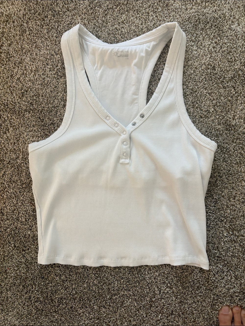 White Ribbed Henley Racerback Crop Tank Top